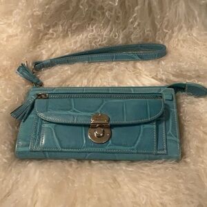 Dooney & Bourke Baby Blue Croc Wristlet Wallet With Silver Lock